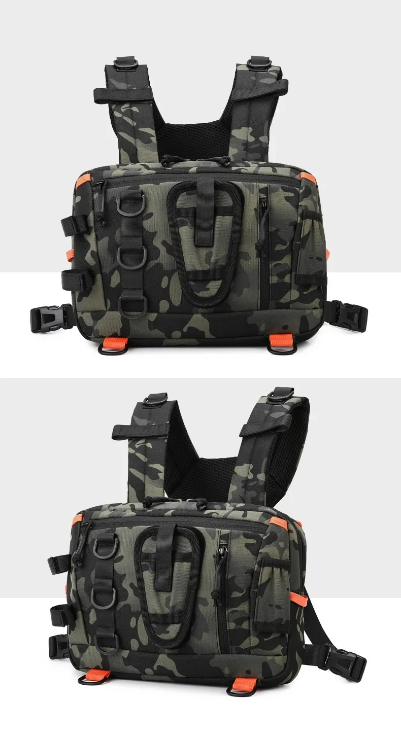 Anglerweste mit Tasche für Herren, Tarnmuster, Angelköder-Aufbewahrung, Multifunktionale Brusttasche für Outdoor, Bergsteigen, Camping, Wandern, Jagd und Radfahren – Detail 11