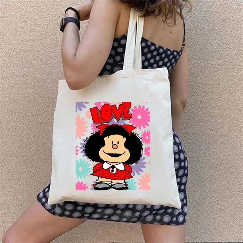 Kawaii Mafalda Women Tote Handbag Fashion Aesthetic Female Shoulder Bags Eco Large Capacity Shopping Bag Foldable Travel Purse 3