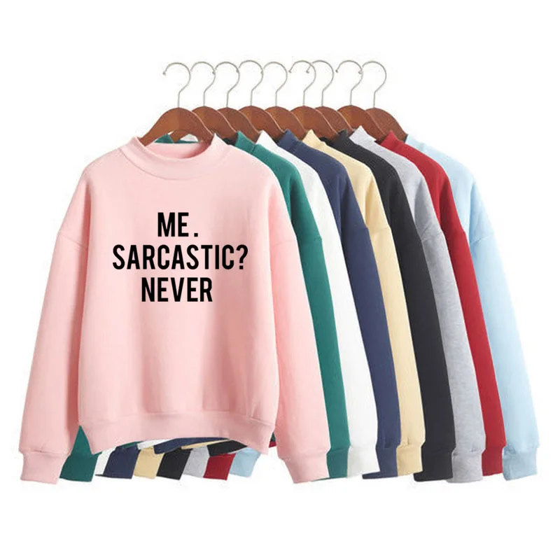 

ME SARCASTIC NEVER Print Women Sweatshirt Korean O-neck Knitted Pullover Thick Autumn Winter Candy Color Loose women Clothes