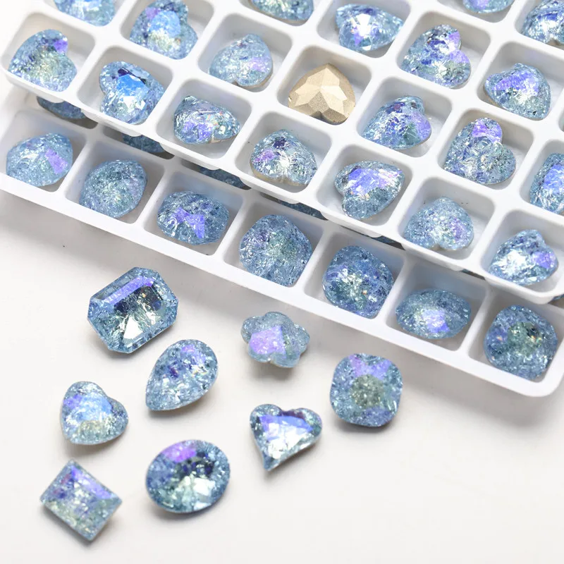 10Pcs 포인트 하단 네일 아트 스파클 블루 라인 석 Quallty 유리 3D 네일 아트 네일 DIY 공예에 대 한 멀티 모양 매력 쥬얼리