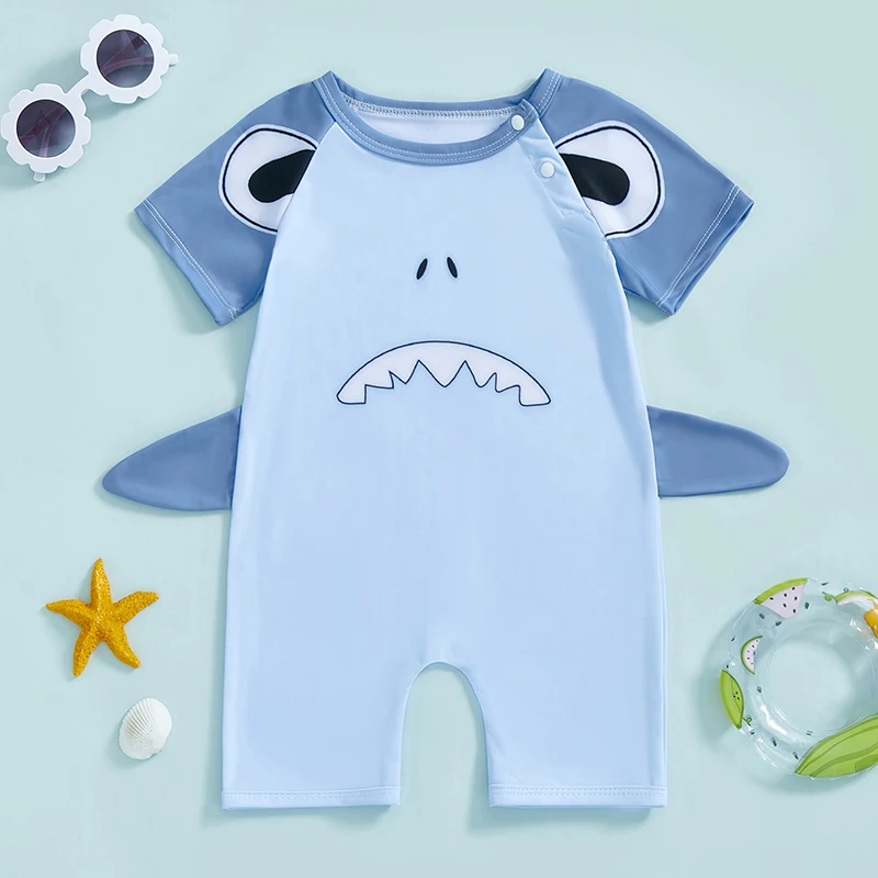 Sommer-Badeanzug für Kleinkinder, Jungen, kurzärmelig, Rundhalsausschnitt, einteiliger Badeanzug für Babys, bequem und stilvoll