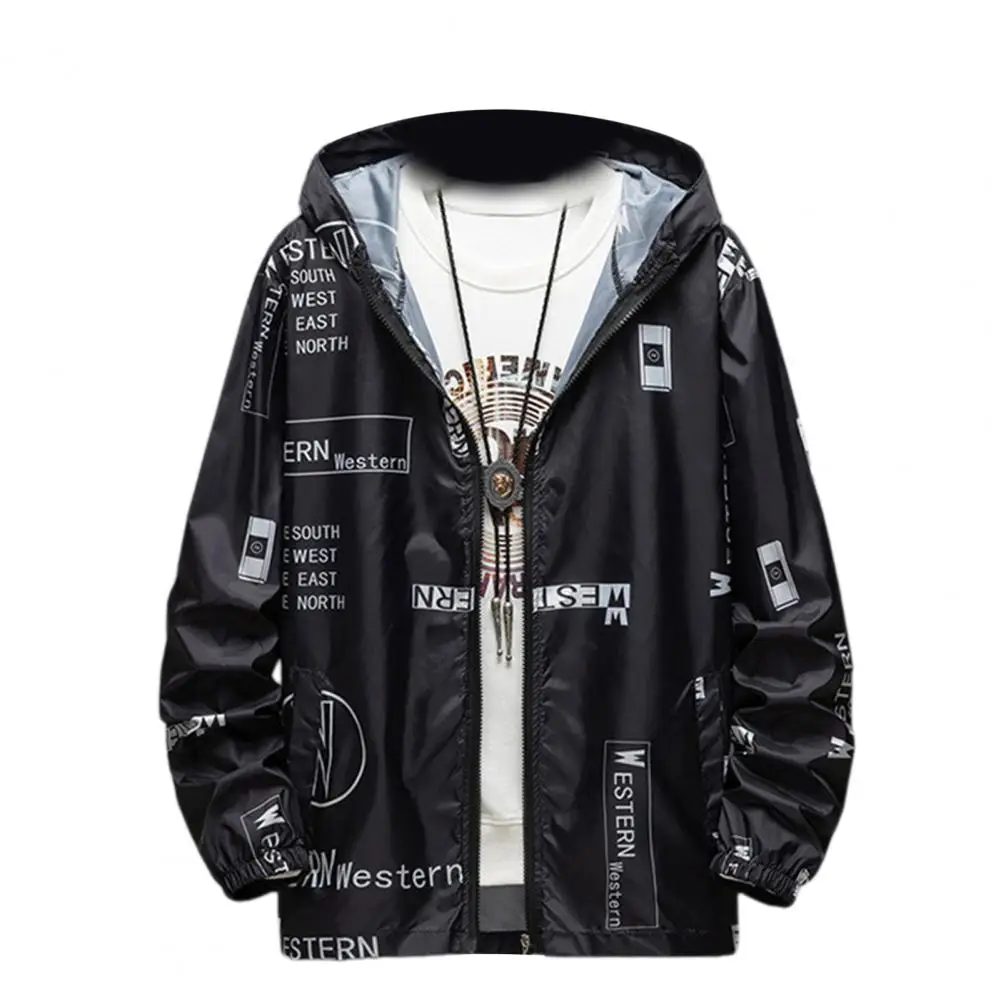 Sun Protection Coat Men's Sun Protection Hooded Jacket with Quick Drying Technology Zipper Placket Letter Print Long for Fishing