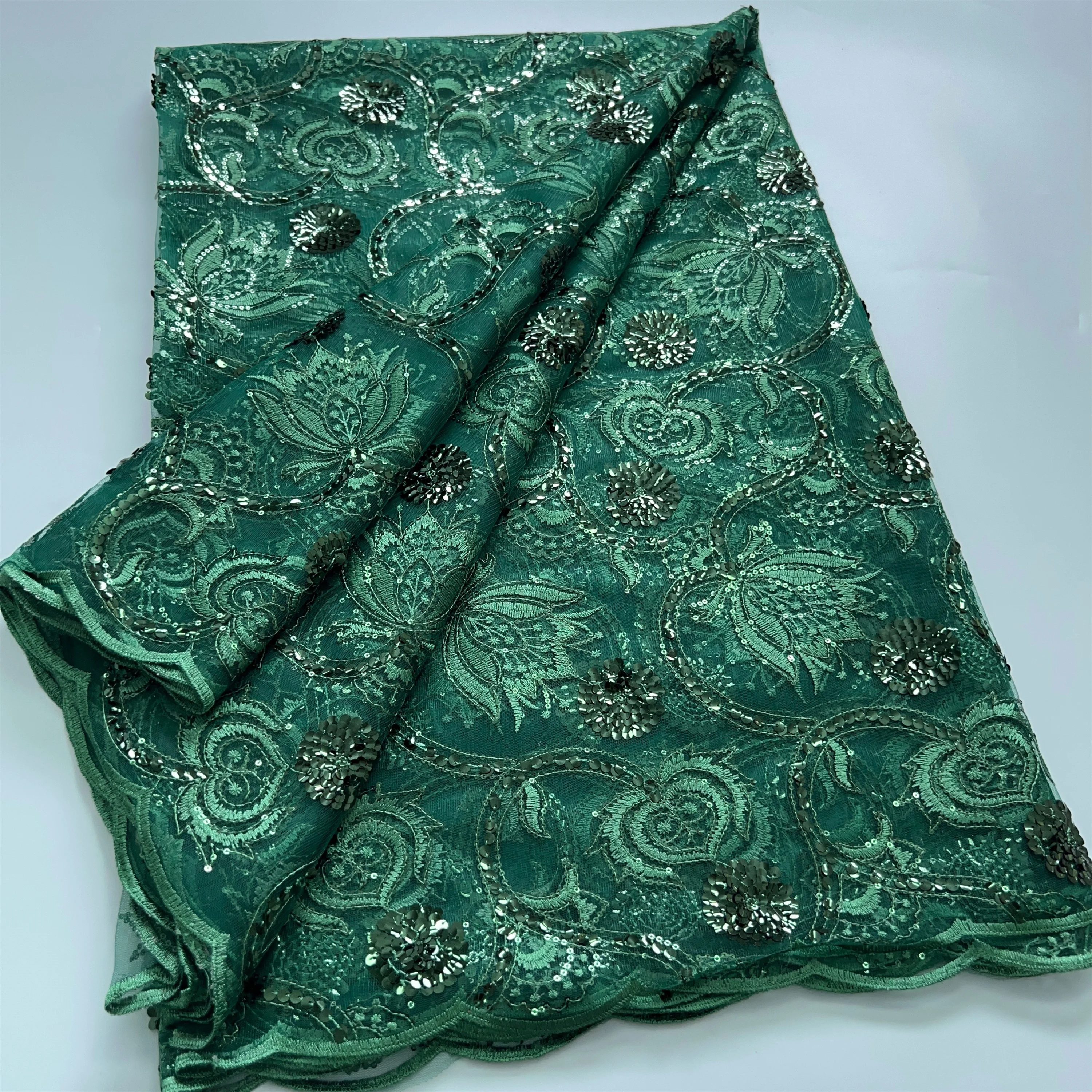 Green Sequined French Mesh Lace Fabric African Tulle Lace Fabric Nigerian Net Bride Wedding Dress A3858 lace fabric,chiffon lace fabric