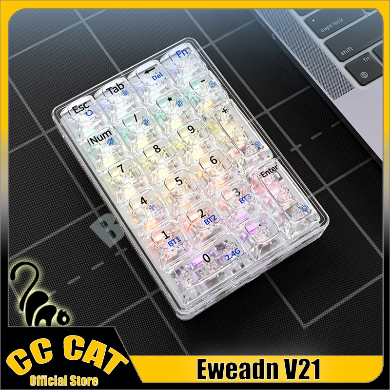 

Eweadn V21 Numeric Keypad Wireless 3 Mode Transparent Numeric Mechanical Keyboards 21keys Rgb Backlight Hifi Gaming Number Pads