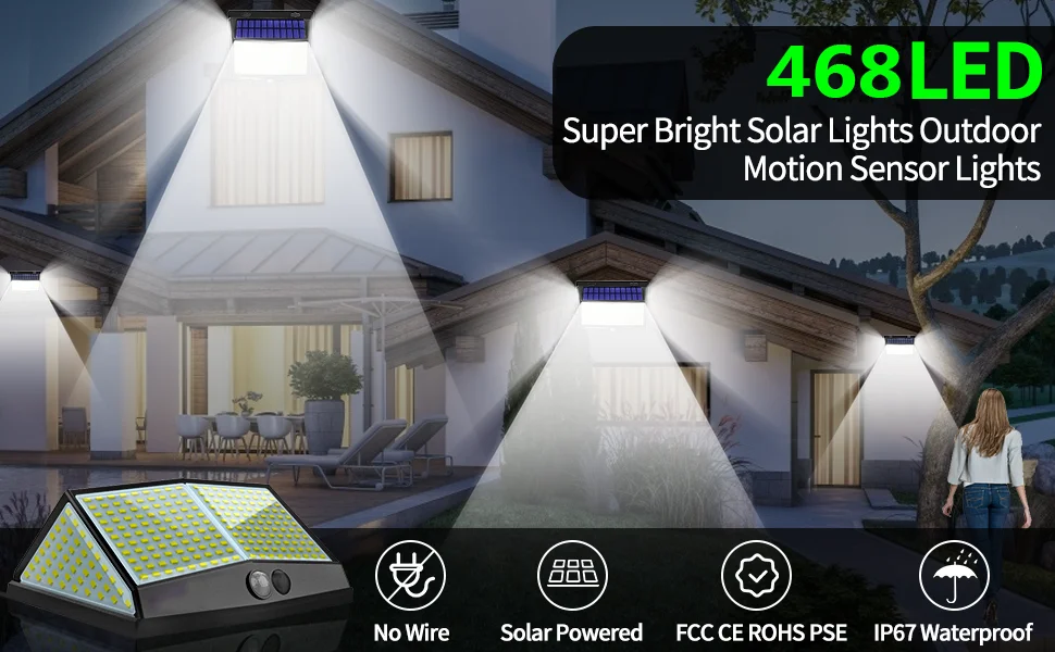 Description Picture 2 of item4pcs 468 LED Solar Led Lamp Outdoor Solar Light with Motion Sensor Wall Lights Waterproof Sunlight Powered for Garden Decoration