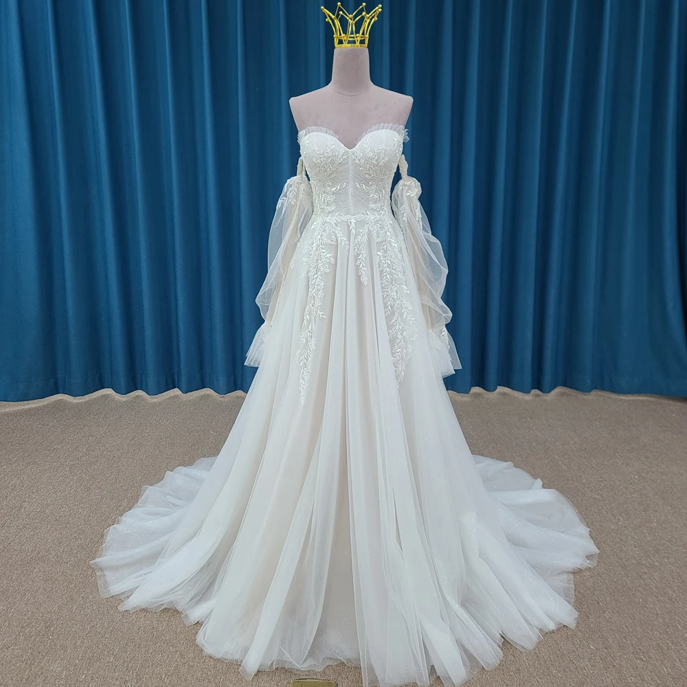 Princess Popular Design Wedding Dresses For Women 2024 Bride A-line Sweetheart Zipper Full Sleeves robe de marie LSSM016 3