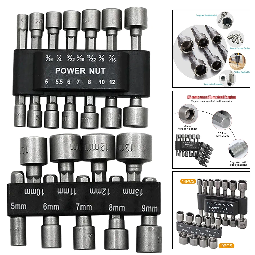 9/14Pcs 5mm-13mm Hex Sockets Sleeve Nozzles Nut Driver Set Screwdriver Set Schroevendraaier Bits Sets Tools Socket Wrenches