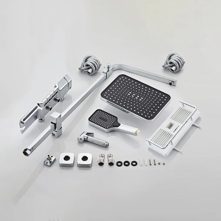 Chrome Piano Shower Set Wall Mounted Brass Hot Cold Bathroom Faucets Tap Luxury Smart Thermostatic Digital Bath Shower System 6