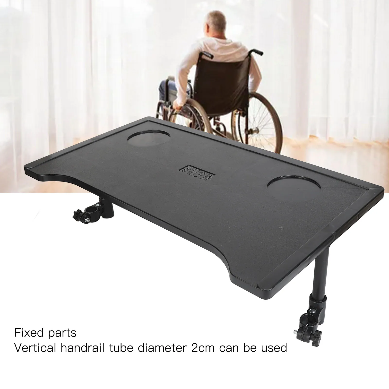 Wheelchair Tray Table Wheelchair Dining Table Board Cup Holders Easy To Install for 2cm Diameter Vertical Tubes for Reading 3
