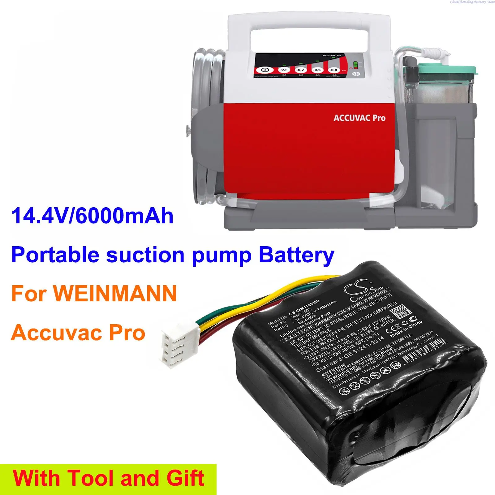 

OrangeYu 6000mAh Medical Battery WM11603, 110746-O for WEINMANN Accuvac Pro