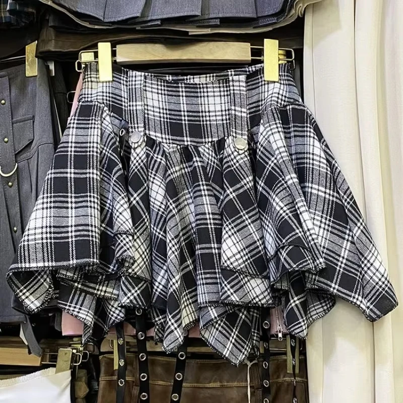 2024 Y2K Women's Clothing Punk Style Irregular Plaid Skirt 2024 Y2K Women's Clothing Punk Style Irregular Plaid Skirt