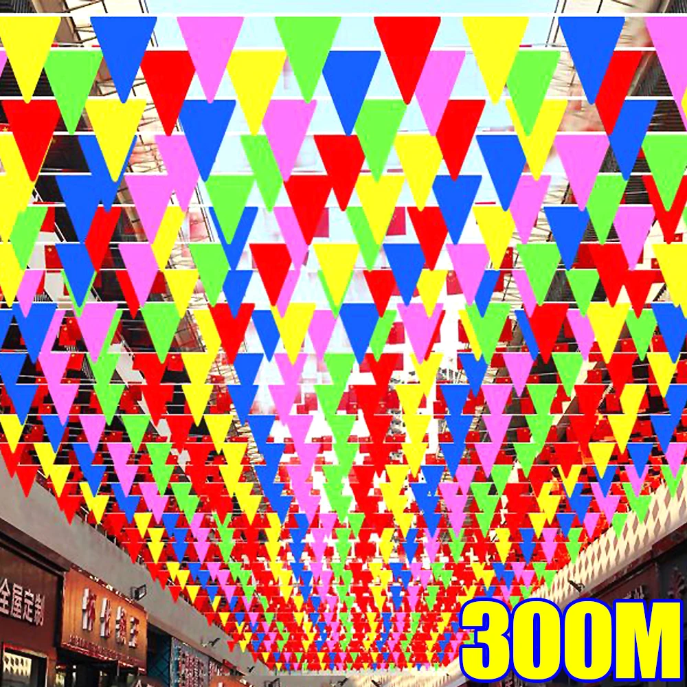 300M-Multicolored-Triangle-Flags-Bunting-Banner-Nylon-Fabric-Pennant ...