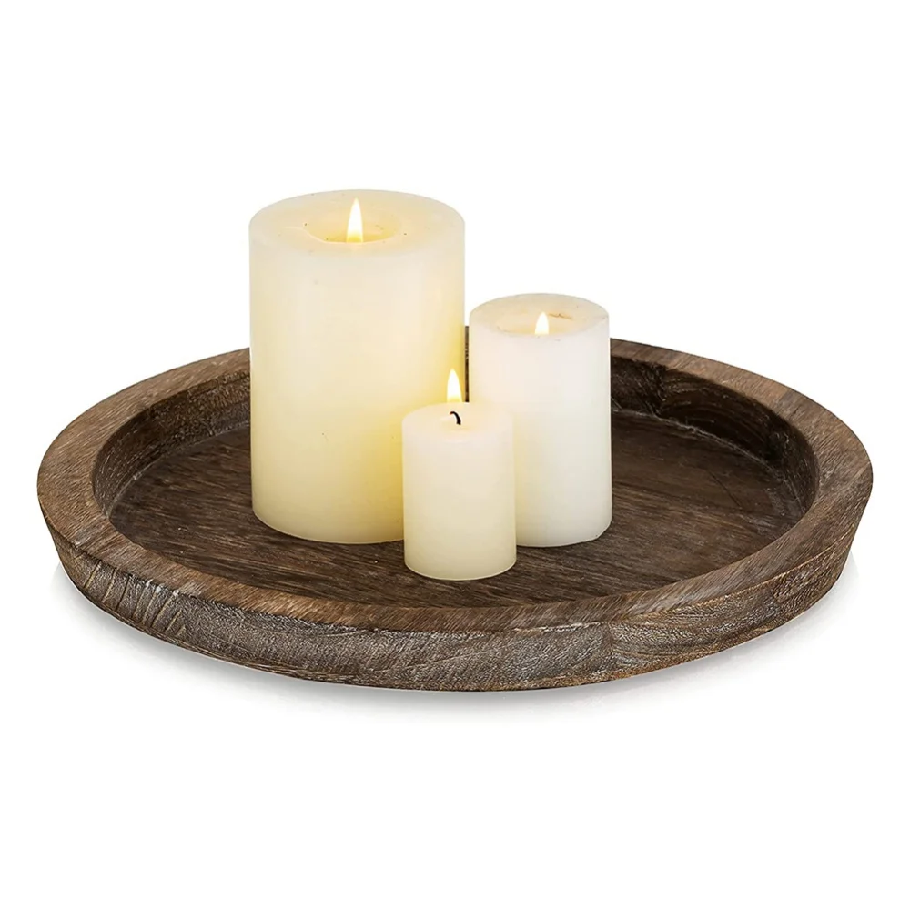 RusticWoodenTrayCandleHolderHomeDecorAccessoriesCandleHolder