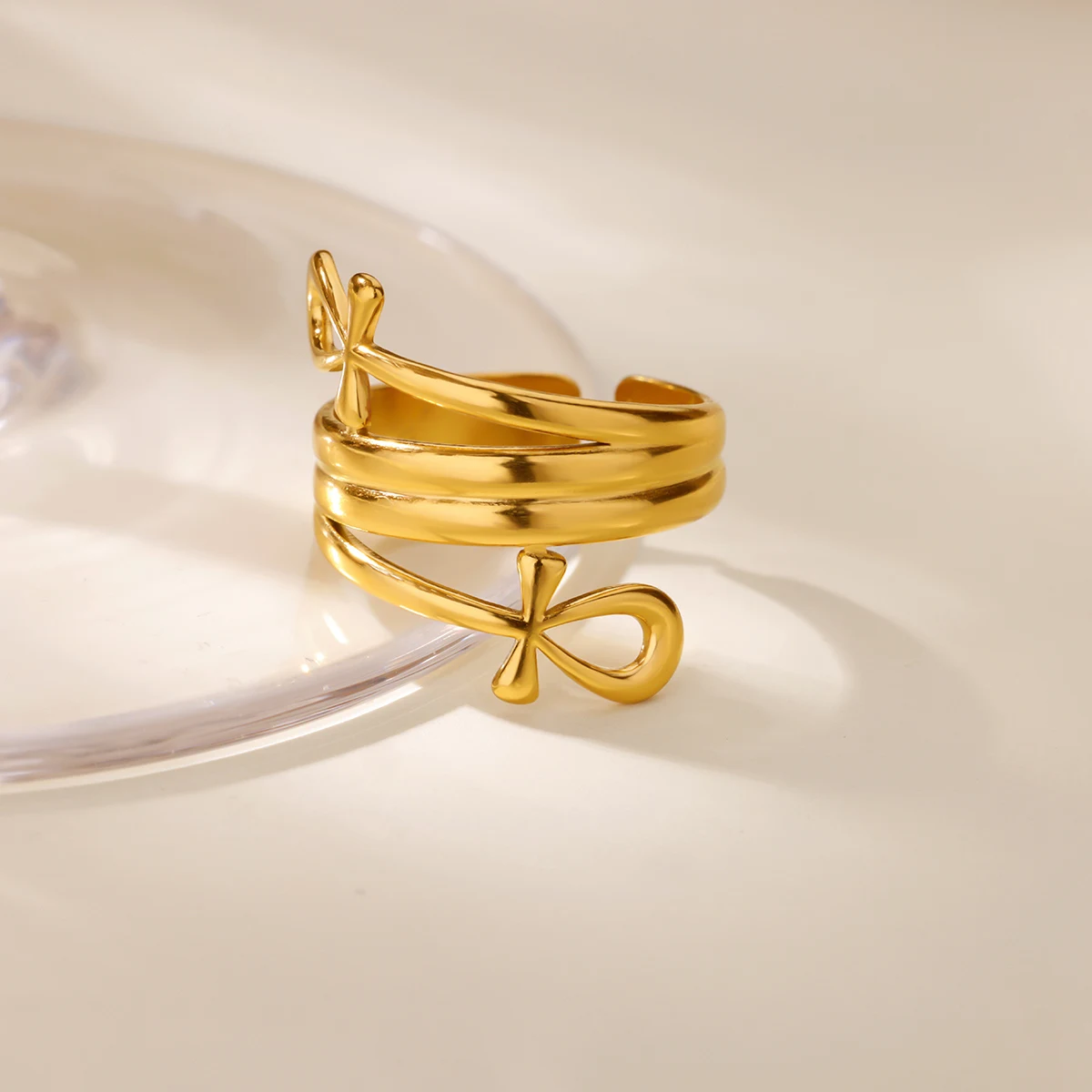 Geometric Bow Ring Women Gold Stainless Steel