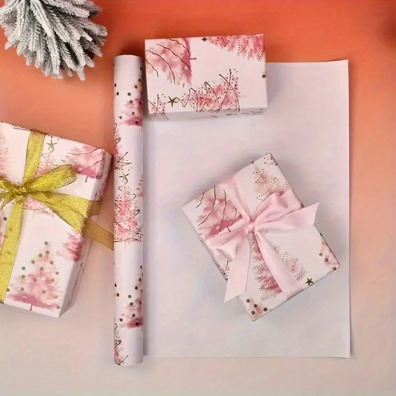 Roll Package Gift Wrapping Paper: Christmas Kraft Paper With Festive