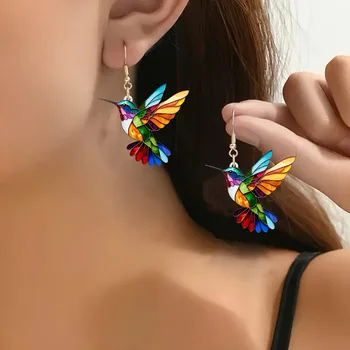 Acrylic Hummingbird Earrings 2D Bird Shape Earrings For Women Girls Ear Charms Spring Summer Drop Dangle Jewelry Gifts Accessory