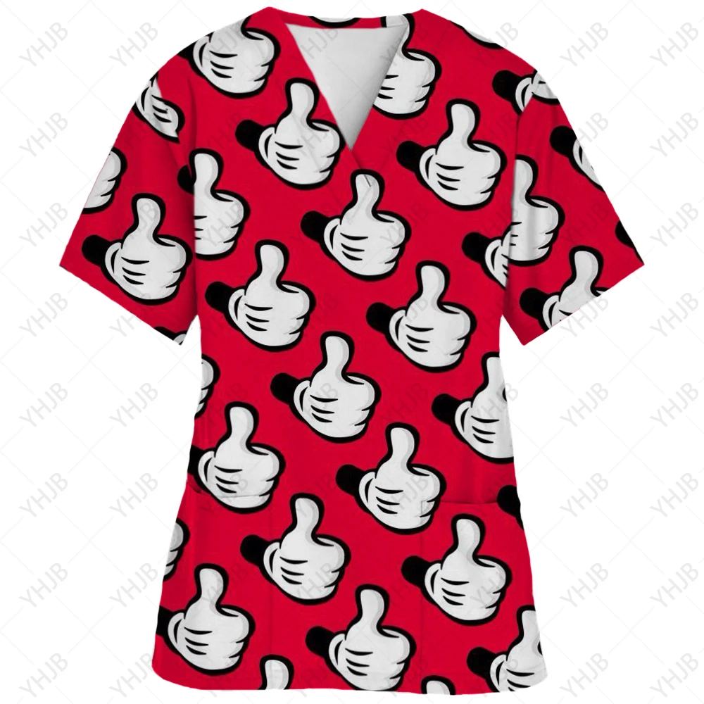 thumbnail image 1 of Ropa de enfermería navideña con estampado de dibujos animados de Minnie y Mickey Mouse, camisetas de mujer, uniforme de trabajo de manga corta para mascotas, camisa de disfraz, 1 of 5