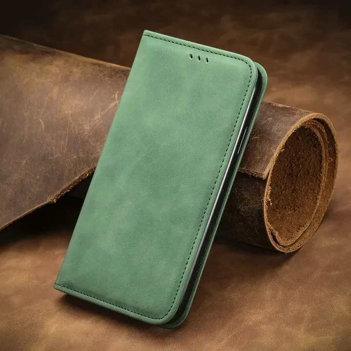 Vintage Leather Magnetic Wallet Flip Case with Dual Card Slots