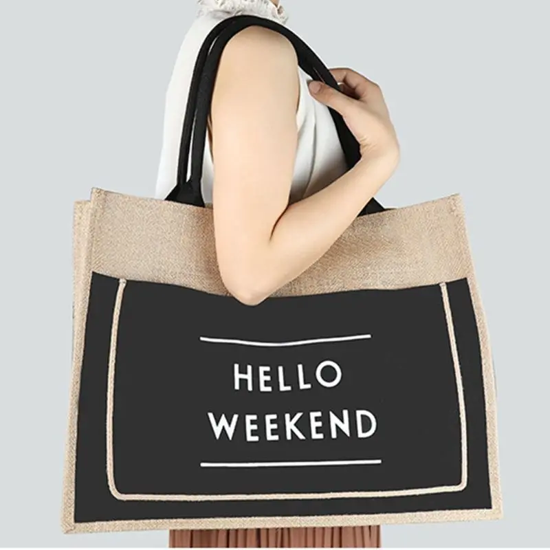 Women Linen Tote Large Capacity Casual Shoulder Bag Lady Handbag Beach Shopping