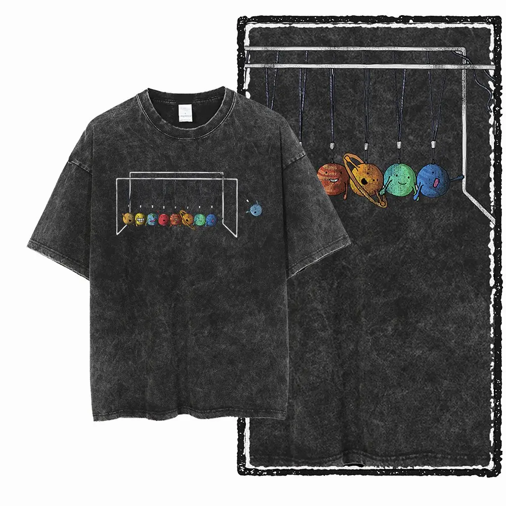 G44 Exklusives Herren-T-Shirt mit Weltraum-Grafik aus 100 % Baumwolle in großen Größen | Säuregewaschenes Streetwear Cooles O-Neck Herren T-Shirt