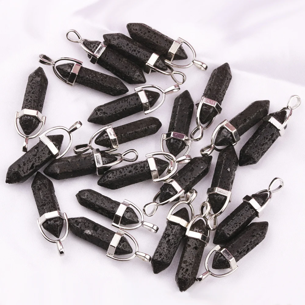 Black Lava Stone Star Cross Hexagonal Prism Charms Aromatherapy Essential Oil Perfume Diffuser Pendants For DIY Necklace