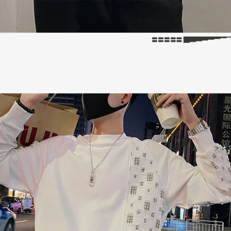 Spring Autumn KPOP Fashion Style Harajuku Slim Fit Tops Loose Casual All Match T-shirts Printed Patchwork Long Sleeve Sweatshirt