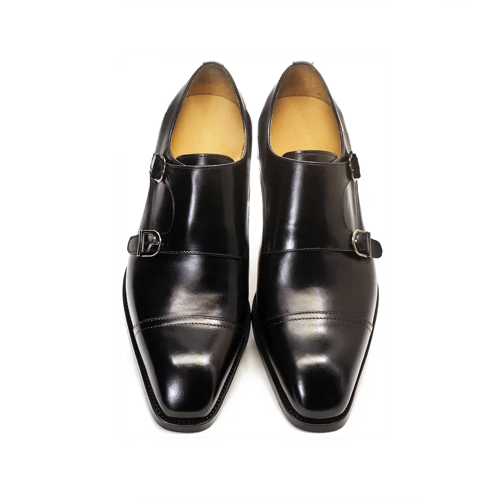 Genuine Leather Double Buckle Monk Strap Formal Shoes For Men Classic Cap Toe Business Office Wedding Dress Shoes