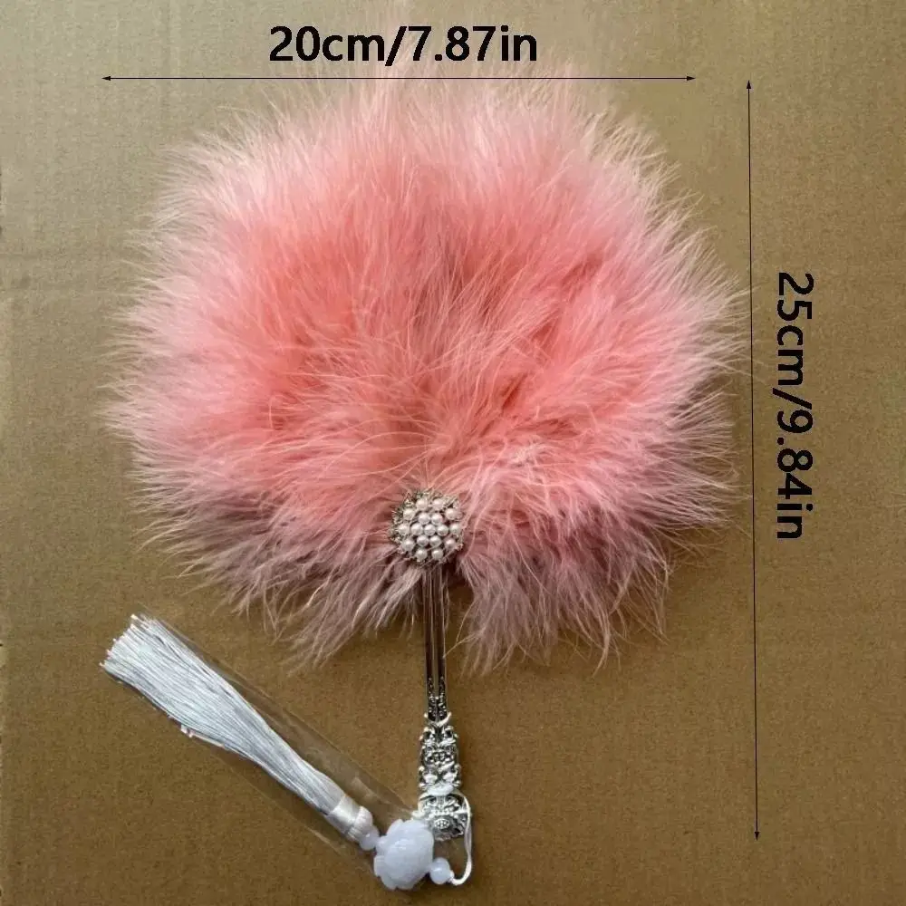 Folding Fan Vintage with Tassels Fairy Feather Colorful Fluffy Dance Hand Photo Prop