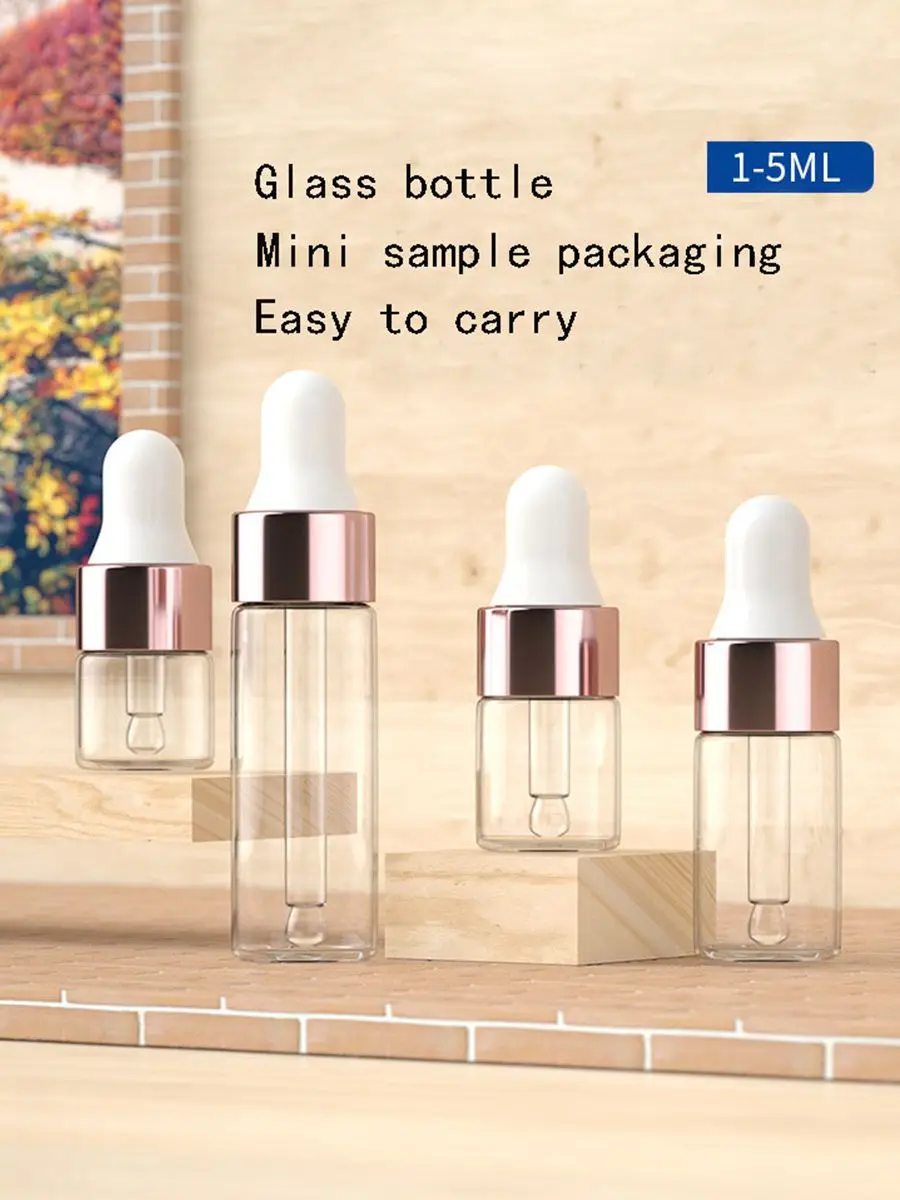 

10X 100X 1ml 2ml 3ml 5ml Mini Dropper Bottles Essential Oil Aromatherapy Bottles with Rose Gold Cap Reagent Pipettes Bottles