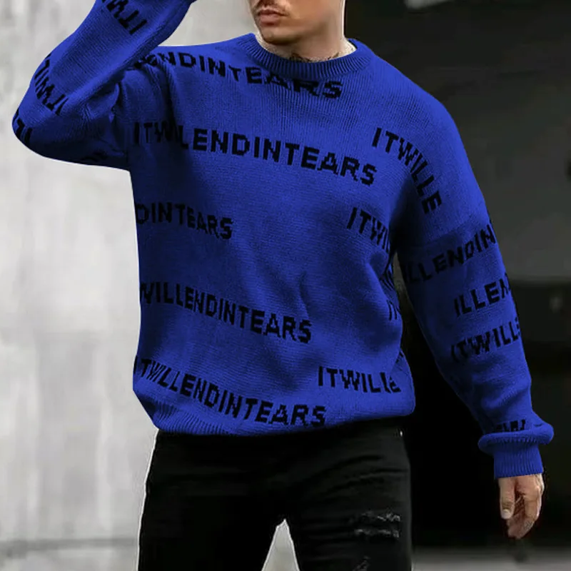 Men's Fashion Brand Letter Printing Casual Sweater Autumn and Winter New Youth Lazy Loose Round Neck Top