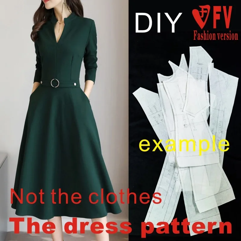 V-neck dress pattern women's long skirt garment sewing design drawing BLQ-330