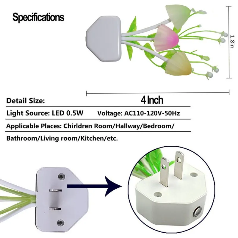 nite light Novelty Night Light EU & US Plug Induction Dream Mushroom Fungus Luminaria Lamp 220V 3 LED Mushroom Lamp led night lights 7 colo mi motion activated night light 2