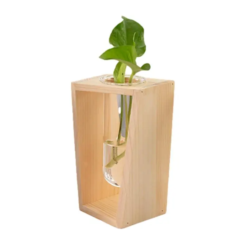 

Glass Desktop Planter With Wood Stand Hydroponic Plant Container Decor Living Room Office Plant Propagation Station Air Planter