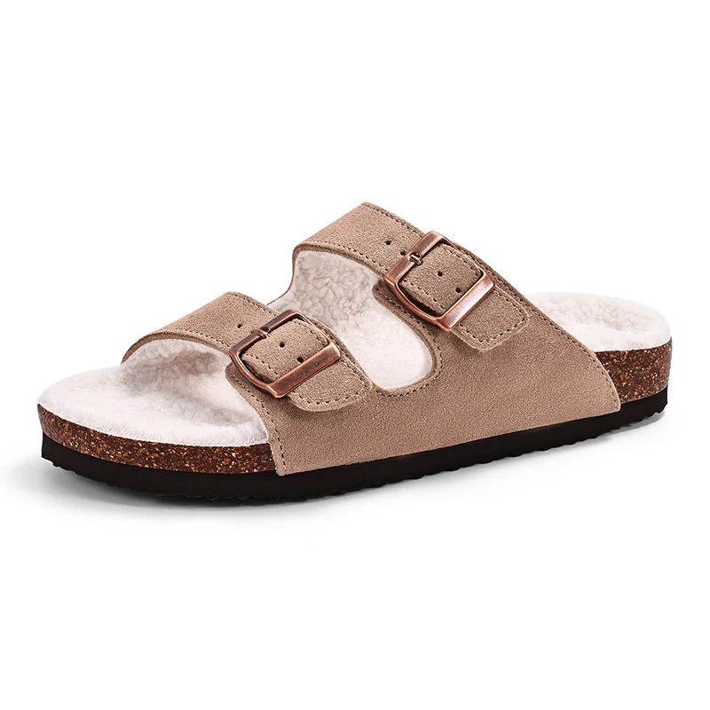 סנדלי חורף קלאסיים Comwarm לנשים וגברים חדשים עם פרוות חורף, סוודה ופרוות קורק נעימים ונוחים עם אבזם מתכוונן