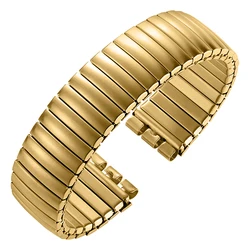 Stylish Elastic Metal Watch Band - Gold & Black Stretchable Stainless Steel Bracelet - 17mm (Matte Gold)