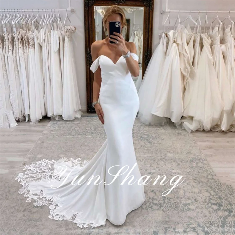 

Yunshang Elegant Mermaid Wedding Dress Women Lace Off The Shoulder Open Back Sweetheart Bridal Gown Sweep Train Vestido De Novia