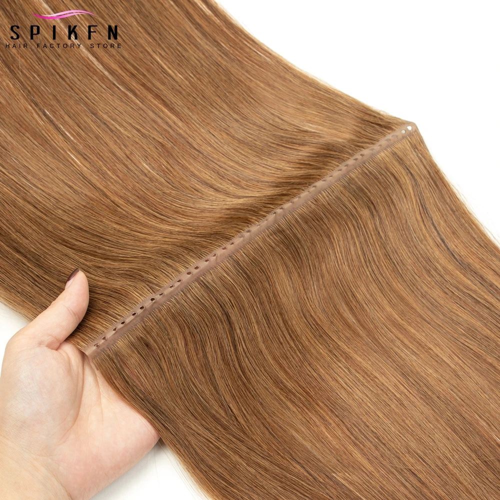 24 inches Double Inject PU Hole Weft Hair Extensions Straight Brown Human Hair Bundles 50g Invisible PU Skin Hair Weaves