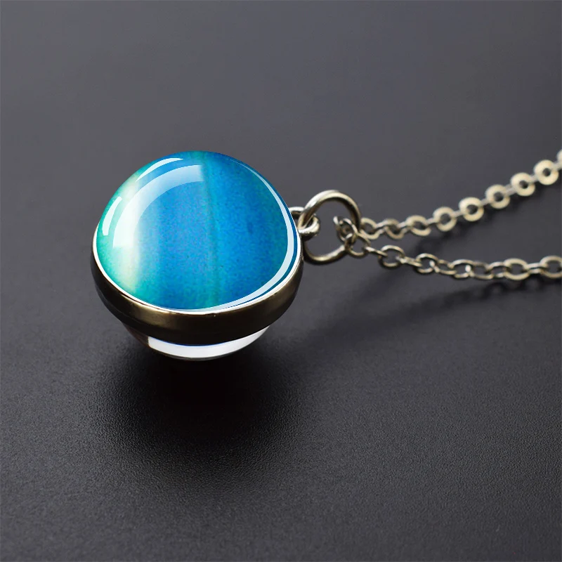 Celestial Galaxy Pendant Necklace – Double-Sided Glass Ball Astronomy Jewelry Gift