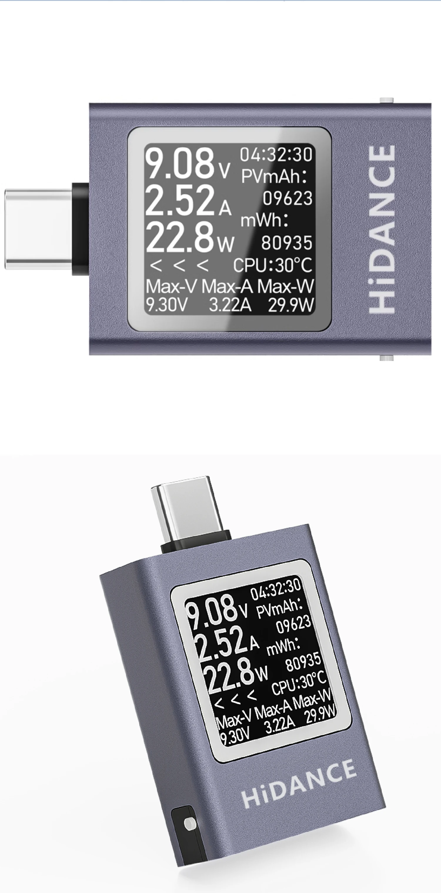 USB C PD3.1 Power Meter Tester 4.5-50V 0-6A 600W Digital Voltage Current Monitor