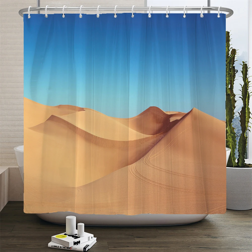 

Natural Desert Scenery Print Shower Curtain Bathroom Waterproof Polyester Fabric Bath Curtains Decor Bathtub Screen with Hooks