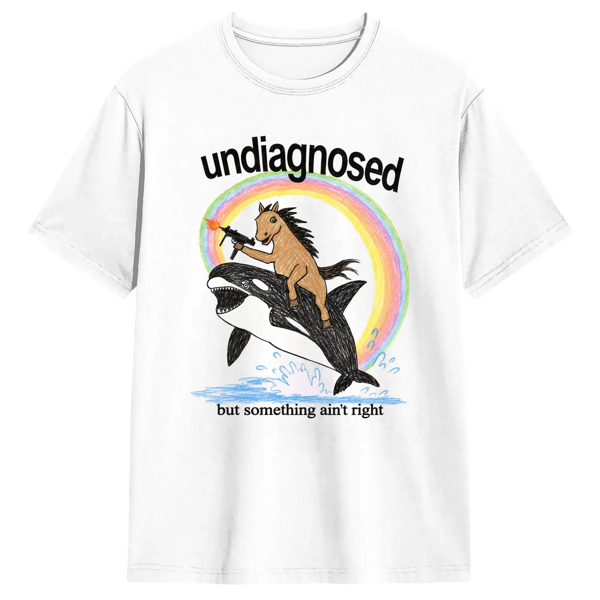 Undiagnostiziert, aber etwas stimmt nicht Pferd mit Orca-Wal T-Shirt Harajuku T-Shirts Kurzarm Y2K Spaß-T-Shirt 100% Baumwolle