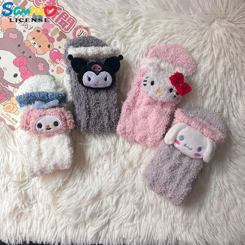 

Sanrio Coral Velvet Socks White Lolita Cute Cartoon Autumn and Winter Warm Socks Kawaii Hello Kittys Kuromi Girls Anime Gift