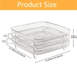 Stackable Stainless Steel Grilling Rack: 3-Layer Anti-Corrosion Air Fryer Accessory (Square)