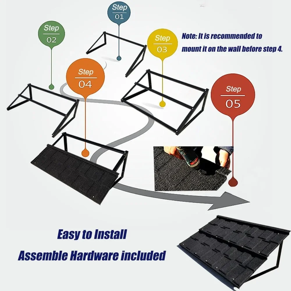 Fixed Metal Awnings 52 in W x 31 in H, Triangle Steel Frame with Tile Shaped Metal Awning for Door Entrance, Windows, Porches