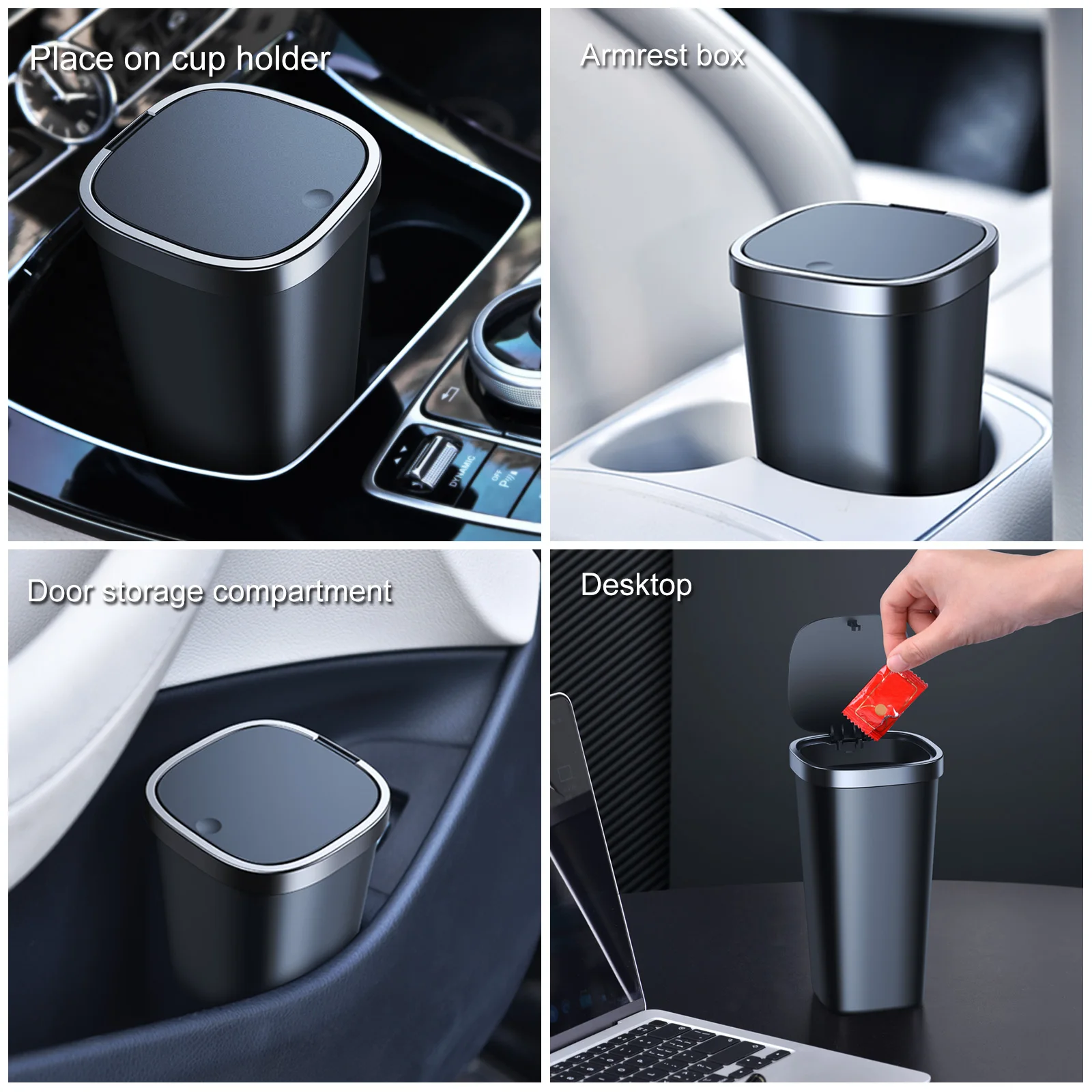 800ML Push Type Car Trash Can With Lid Auto Organizer Storage Garbage Bin Ashtray Dust Case with Free 90pcs Trash Bags