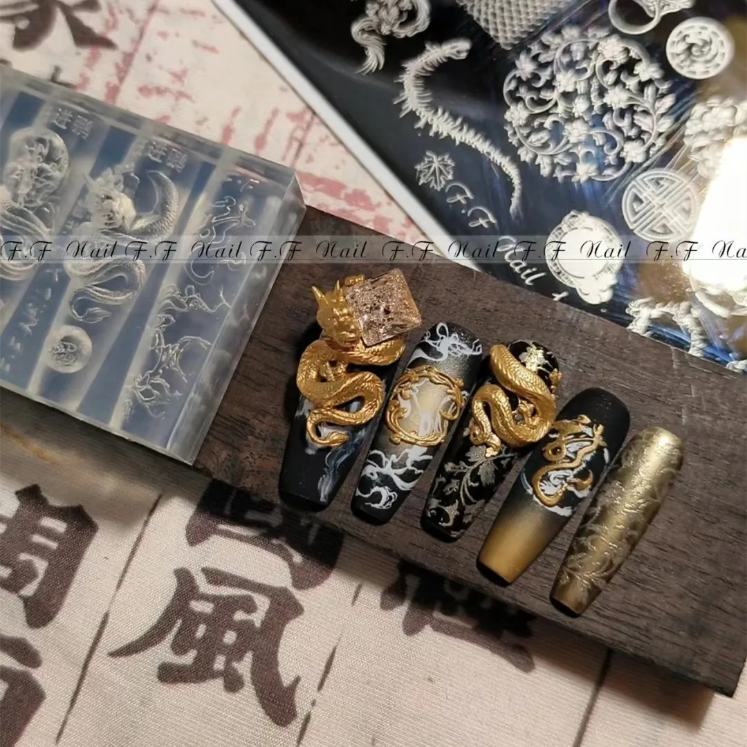 1pc 드래곤 새해 Phoenix3D 아크릴 금형 꽃 네일 아트 장식 DIY 실리콘 금형 네일 아트 템플릿 손톱 금형