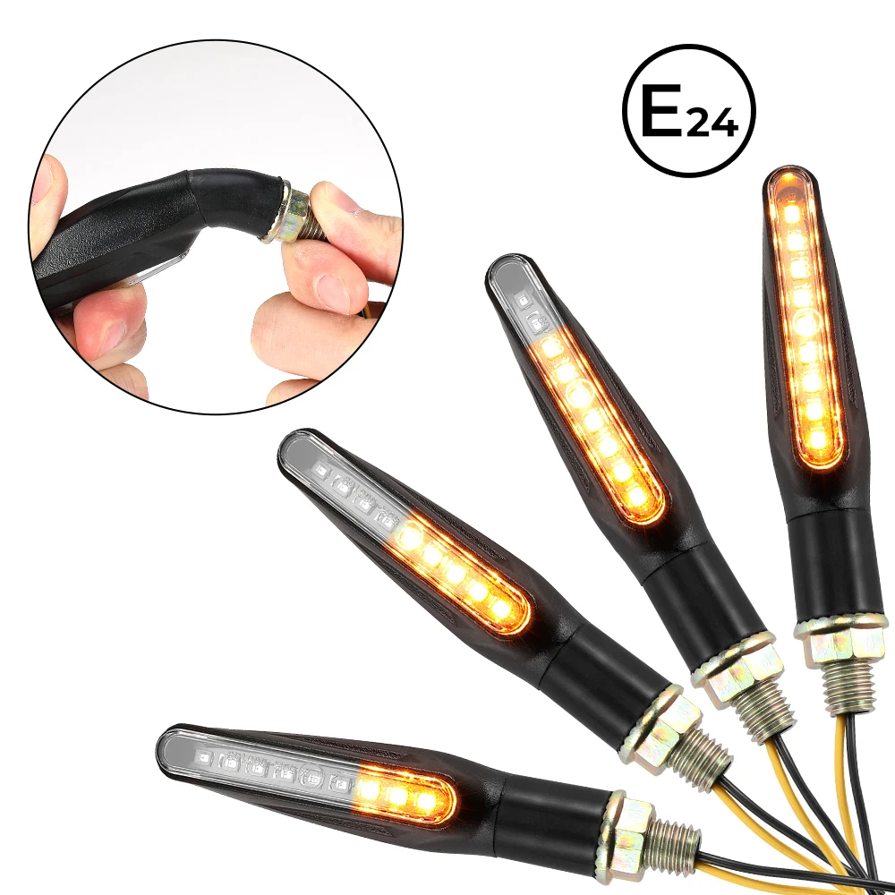 KEMiMOTO LED Turn Signal Light Motorcycle Bicycle Amber Turn Signal Flowing Light 12V IP67 Universal Flasher Indicator Blinker