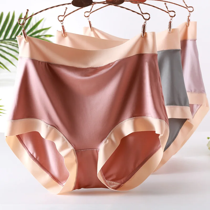 

3Pcs/lot High-grade Satin Soft Sexy Lingeries Contrast Wide Border Underwears Women Panties Sets Plus Size 6XL Female Briefs