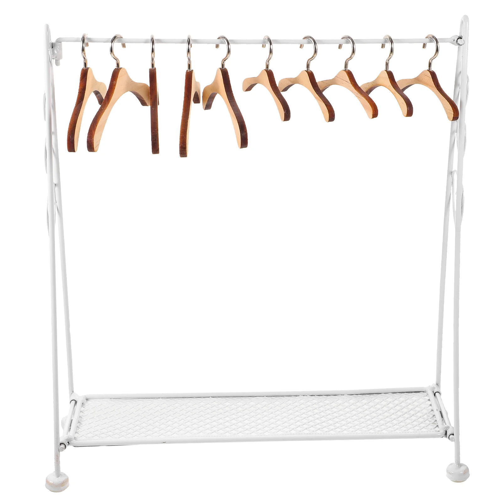 Garment Rack Wood Baby Miniature Clothes Rack Apparel Clothes Baby Dollhouse Dress Outfit Wardrobe