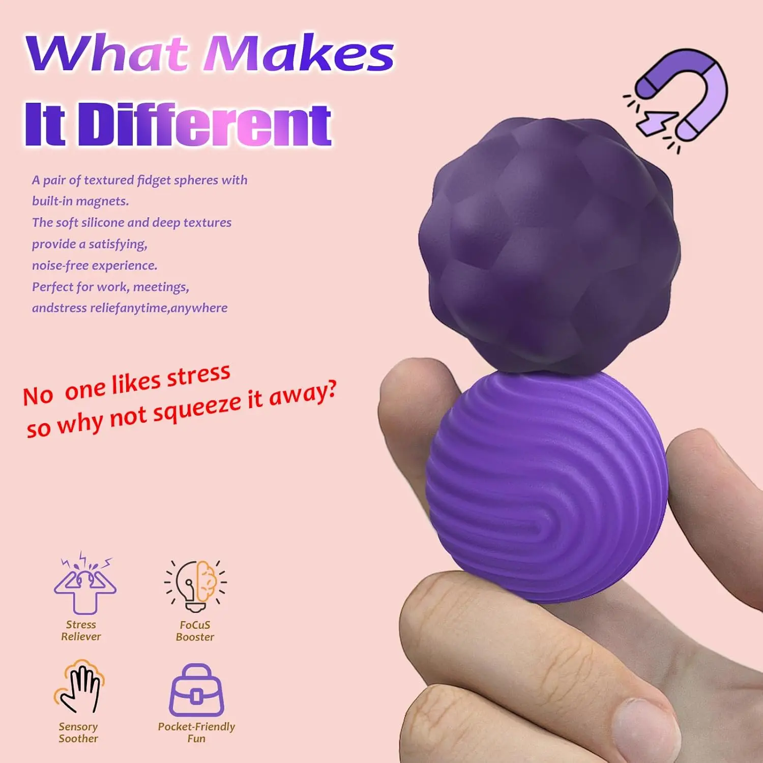 2-8PCS Silicone Sensory Magnetic Ball Magnetic Sensory Toy Decompression Soft Massage Training Small Ornaments Miniature Model